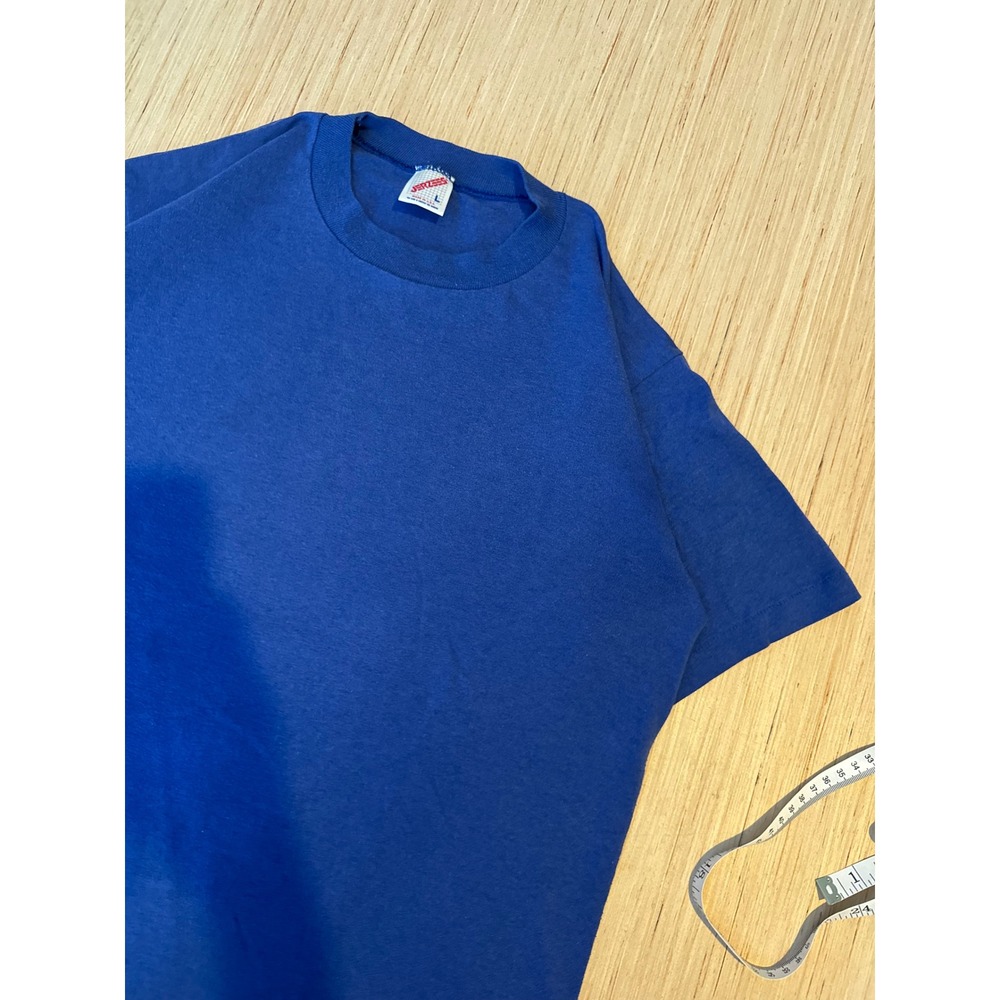 Vintage Jerzees T Shirt Mens Large Blue Blank Single‎ Stitch Made in USA Crew 38